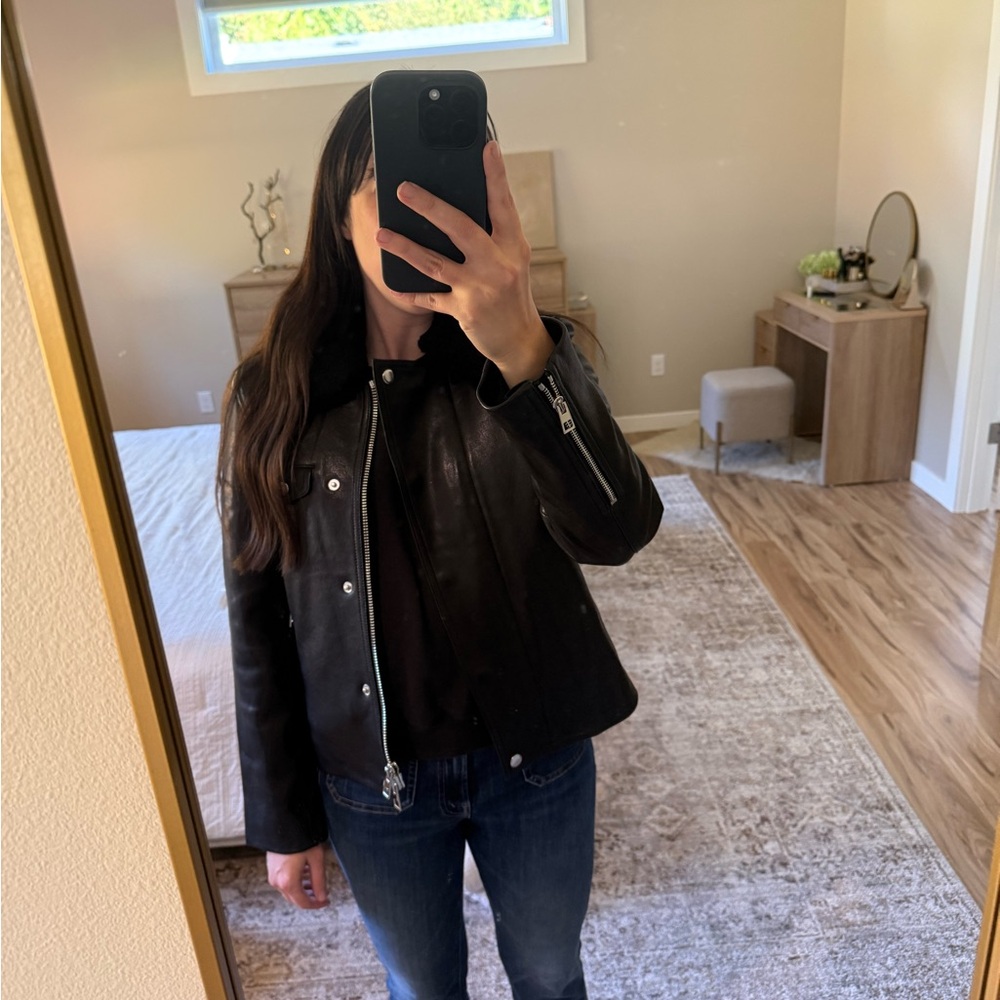 Madewell Shearling Collar Black Leather Jacket